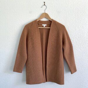 Nordstrom Womens Ribbed Open Front Cardigan Sweater Camel Brown Wool Blend Small